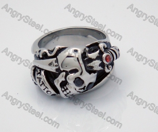 Stainless Steel Casting Skull Rings with Ruby Stone - KJR010032