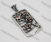 Stainless Steel Square Ruby Red Stone Pendants - KJP010014