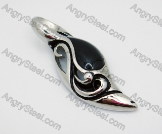 Stainless Steel Silver Black Stone Pendant - KJP010016-1
