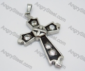 Stainless Steel Cross Antique Silver Sword Pendants with 5pcs diamonds - KJP010017