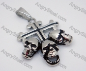 Stainless Steel Cross Pendants with three Skulls - KJP010028