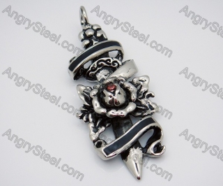 Stainless Steel Sword Pendants with Red Rose - KJP010031