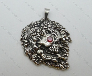 Stainless Steel Ruby Zircon Disheveled Skull Pendant KJP040183 (No Stock, Customized Jewelry)