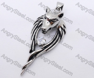 Stainless Steel Wolf Pendant With Transparent Zircon