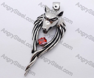 Stainless Steel Wolf Pendant With Transparent Red Zircon