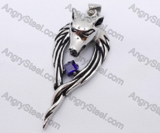 Stainless Steel Wolf Pendant With Transparent Blue Zircon