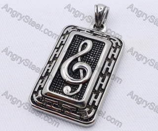 Stainless Steel Musical Note Pattern Square Pendant