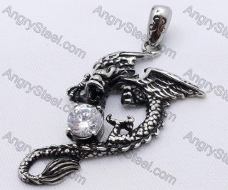 Stainless Steel White Zircon Dragon Pendant KJP170031