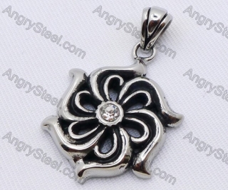 Stainless Steel White Zircon Flower Pendant KJP170036