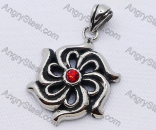 Stainless Steel Red Zircon Flower Pendant KJP170037