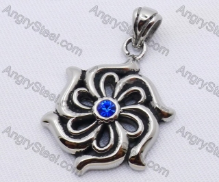 Stainless Steel Blue Zircon Flower Pendant KJP170038