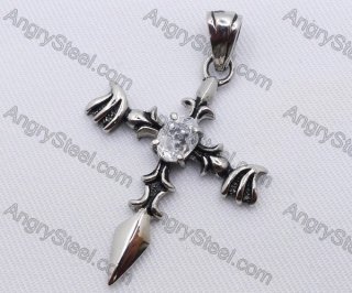 Stainless Steel Demon Wings Pendant With Clear Zircon KJP170040