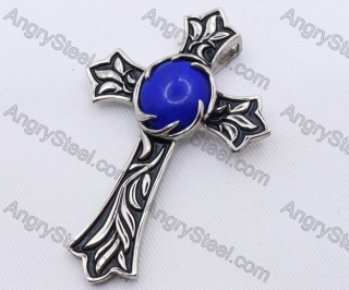 Stainless Steel Blue Cat-eye Stone Cross Pendant KJP170047