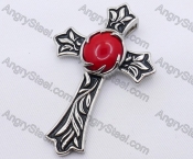 Stainless Steel Red Cat-eye Stone Cross Pendant KJP170048