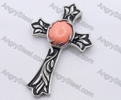 Stainless Steel Pink Cat-eye Stone Cross Pendant KJP170049