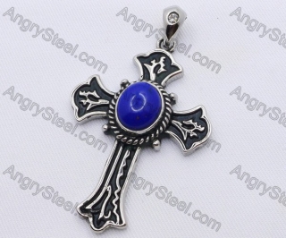 Stainless Steel Blue Cat-eye Stone Cross Pendant KJP170052