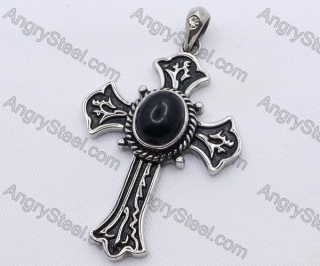 Stainless Steel Black Cat-eye Stone Cross Pendant KJP170053