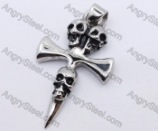 Stainless Steel Three Skull Cross Pendant KJP170124