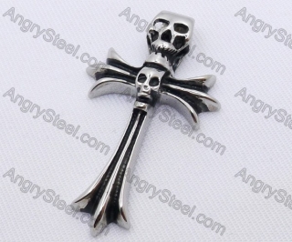 Stainless Steel Two Skull Cross Pendant KJP170125