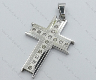 Burnished Silver Finish Stainless Steel Cross Pendants with Clear Zircons - KJP050428