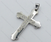 Burnished Silver Plated Stainless Steel Cross Pendants with 12pcs Clear Zircons - KJP050429