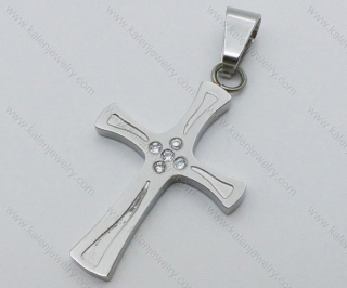 Burnished Silver Plating Stainless Steel Bible Cross Pendants with 4 Clear Zircons - KJP050430