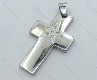 Smooth Stainless Steel Stones Cross Pendant - KJP050493