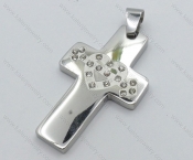 Smooth Stainless Steel Heart Stones Cross Pendant - KJP050495