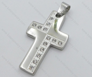 Smooth Stainless Steel Stones Cross Pendant - KJP050498