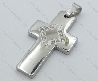 Smooth Stainless Steel Stones Cross Pendant - KJP050499