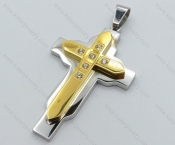 Stainless Steel Stones Gold Cross Pendant - KJP050515