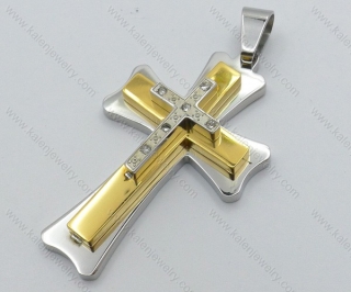 Stainless Steel Stones Gold Plating Cross Pendant - KJP050517