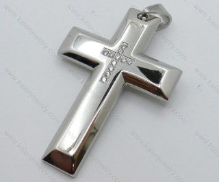 Smooth Stainless Steel Stones Cross Pendant - KJP050536