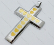 Stainless Steel Gold Heart Cross Pendant - KJP050606