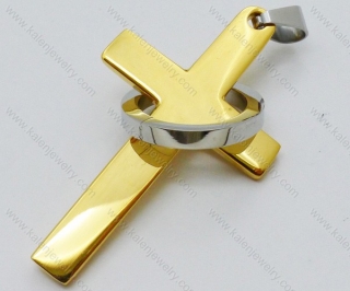 Smooth Stainless Steel Gold Cross Pendant with a Gold Ring - KJP050618