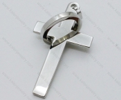 Smooth Stainless Steel Cross Pendant with a Ring - KJP050619