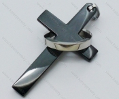 Smooth Stainless Steel Black Plating Cross Pendant with a Ring - KJP050621