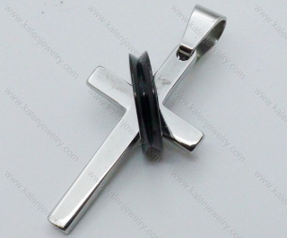 Stainless Steel Cross Pendant With a Black Ring - KJP050627