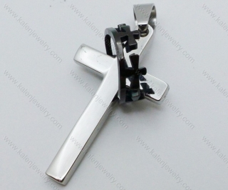 Stainless Steel Cross Pendant with a Black Ring - KJP050629