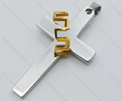 Stainless Steel Cross Pendant with a Gold Ring - KJP050630