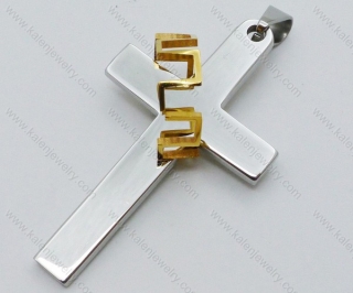 Stainless Steel Cross Pendant with a Gold Ring - KJP050630