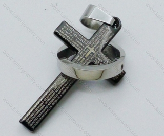 Stainless Steel Black Plating Cross Pendant with a Ring - KJP050636