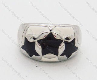 Silver Stainless Steel Casting White Epoxy Rings with Three Black Stars - KJR090246