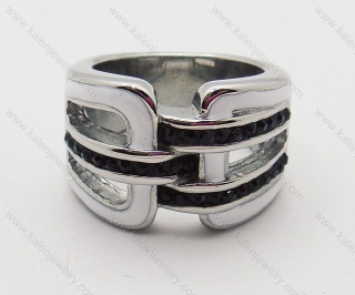 Stainless Steel Casting Black and White Epoxy Rings with Black Artificail Diamond - KJR090261