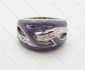 Light Purple Stainless Steel Casting Epoxy Rings with Clear Rhinestones - KJR090270