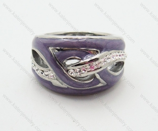 Light Purple Stainless Steel Casting Epoxy Rings with Clear Rhinestones - KJR090270