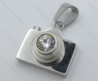 Stainless Steel Inlay Zircon Camera Pendant - KJP050744