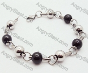 Stainless Steel Stamping Bracelets with Black, Silver plating Ball Beads - KJB200013