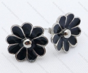 Wholesale Black Epoxy Stainless Steel Casting Flower Earrings - KJE050030