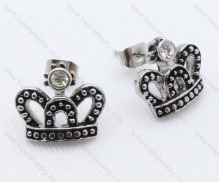 Wholesale Vintage Silver Plated Stainless Steel Crown Casting Earrings with Zircon Stone - KJE050035